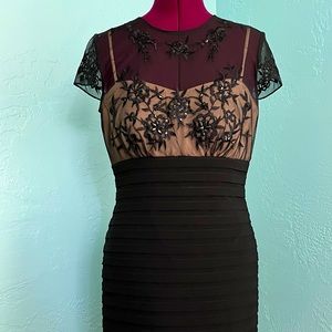 Marina Black Lace Cap Sleeve Midi Dress Size 8
